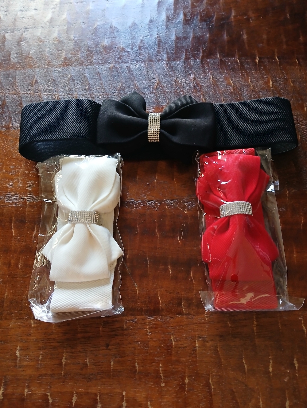 Stretch Belts With Rhinestone Sateen Bows